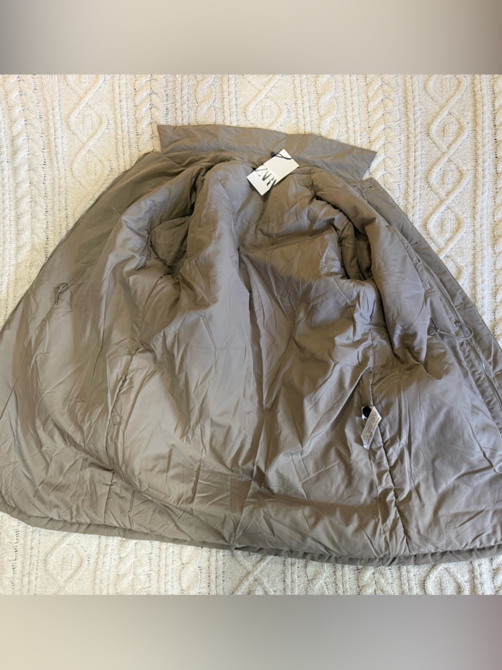 Zara Men’s Padded Trench Coat Beige Medium Zip Button Overcoat Jacket NWT - Picture 5 of 15